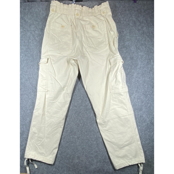 Banana Republic Pants Womens 12 Cream Cargo Drawstring Hem Elastic Waist Pockets - Picture 1 of 16